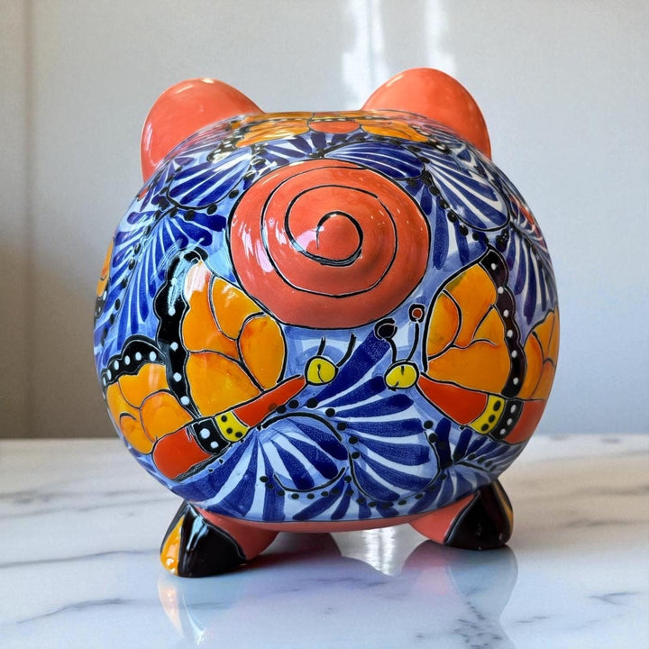 Cute Hand Painted Talavera Monarch Butterfly Piggy Bank Decor – Assorted Colors