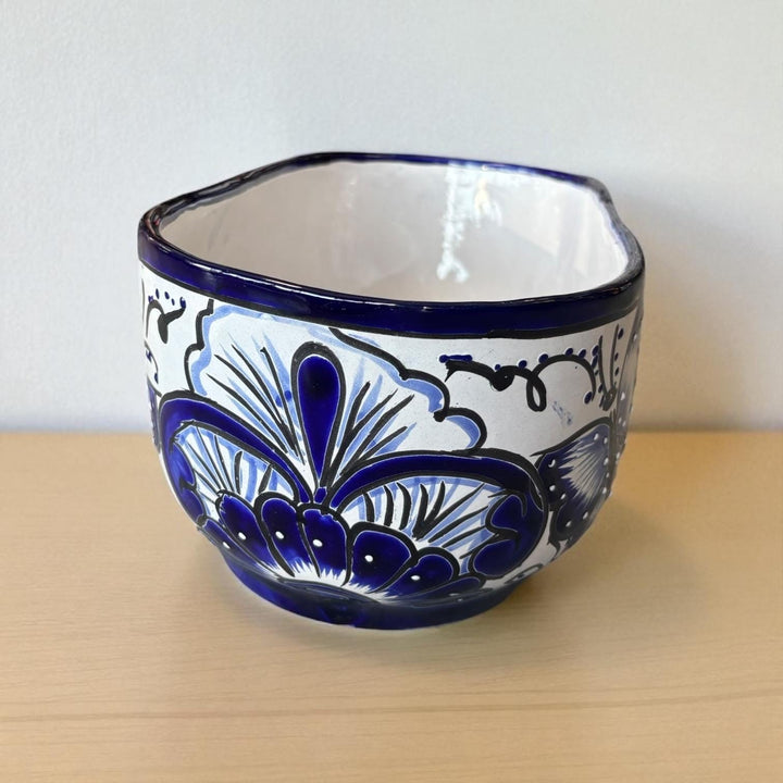Beautiful Hand Painted Talavera Blue & White Butterfly Long Planter Pot (Varying Design)