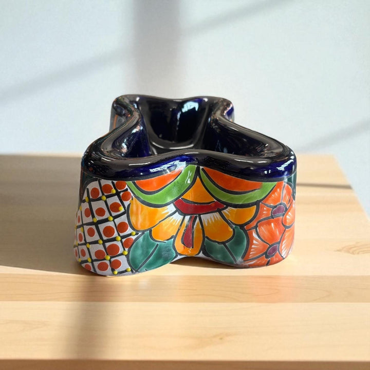 Handpainted Mexican Talavera Dark Blue Bone Dog Bowl (Varying Design)