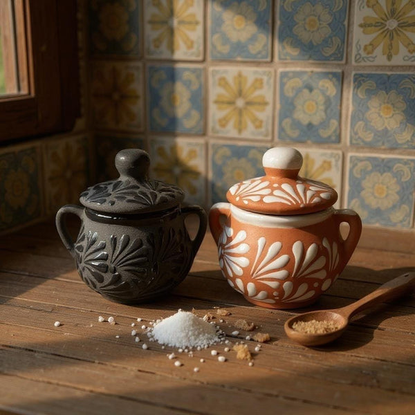 Hand Painted Mexican Sugar Bowl with Lid “Azucarera” (Cielito Lindo Inspired) – Assorted Colors