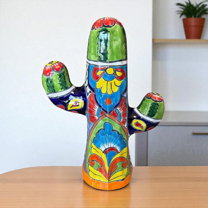 Hand Painted Mexican Talavera Flowering Desert Cactus (Varying Design)