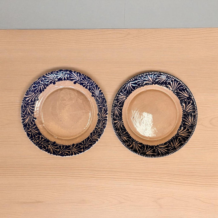 Rustic Hand Painted Talavera Beige and Dark Blue Dinner Plates – Set of 2