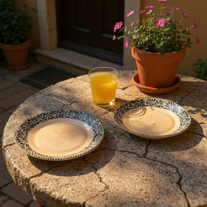 Beautiful Hand Painted Talavera Beige and Black Dinner Plates – Set of 2