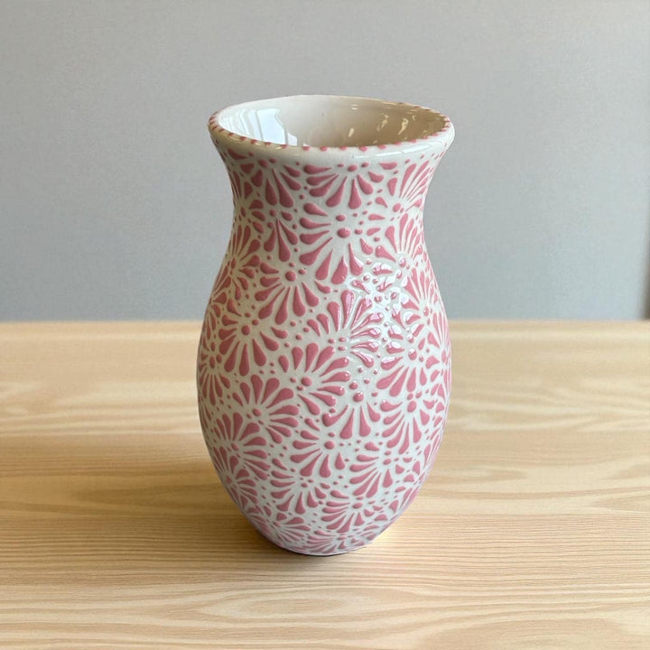 Hand Painted Ivory and Pink Talavera Flower Vase (Cielito Lindo Inspired)