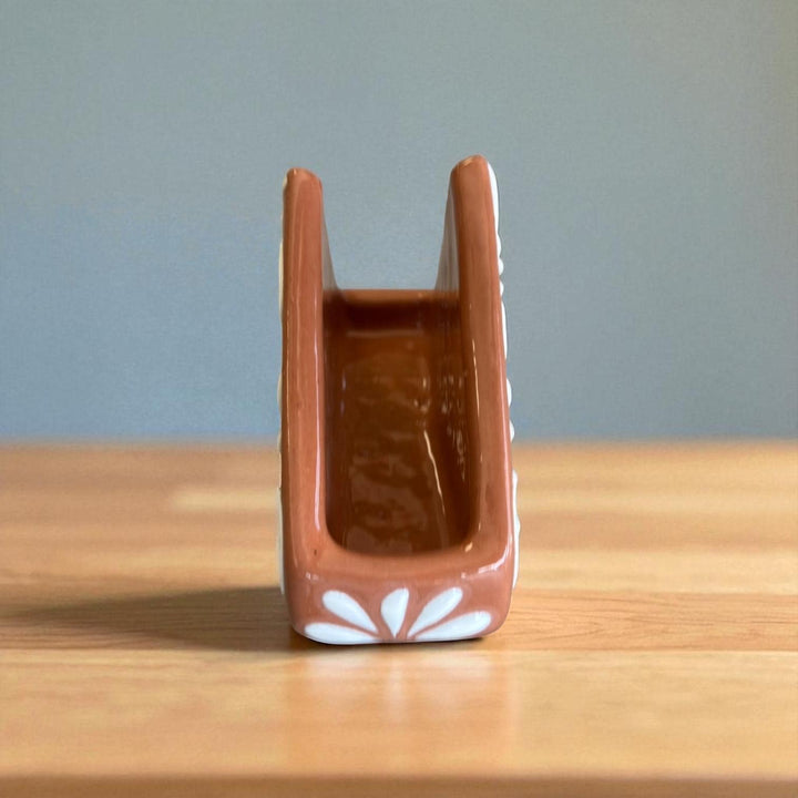 Hand Painted Talavera Rustic Brown and White Triangular Floral Napkin Holder