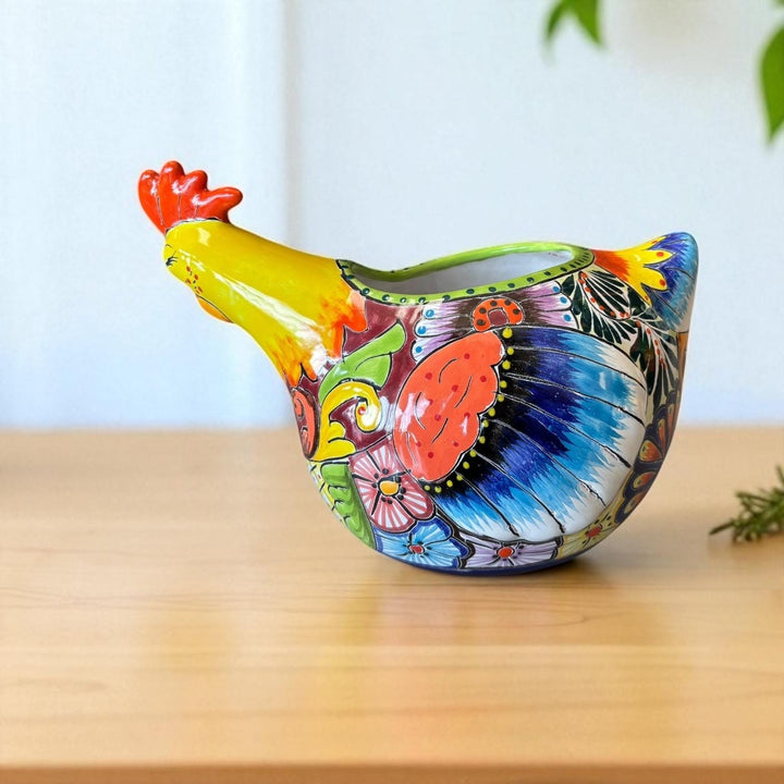 Beautiful Hand Painted Mexican Talavera Sleeping Chicken Hen Planter Pot (Varying Design)