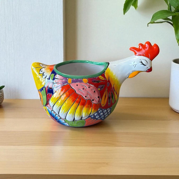 Beautiful Hand Painted Mexican Talavera Sleeping Chicken Hen Planter Pot (Varying Design)