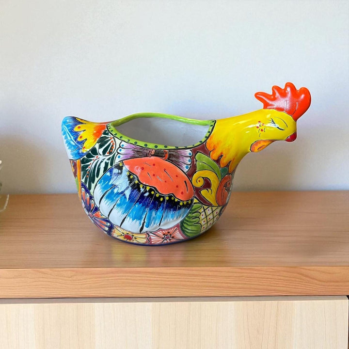 Beautiful Hand Painted Mexican Talavera Sleeping Chicken Hen Planter Pot (Varying Design)