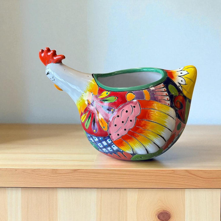 Beautiful Hand Painted Mexican Talavera Sleeping Chicken Hen Planter Pot (Varying Design)
