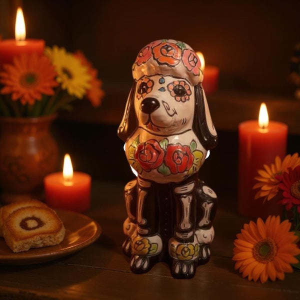 Day of the Dead Hand Painted Skeleton Poodle Dog Figure (Varying Design)