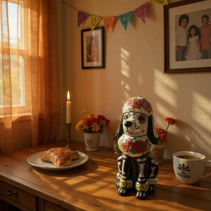 Day of the Dead Hand Painted Skeleton Poodle Dog Figure (Varying Design)