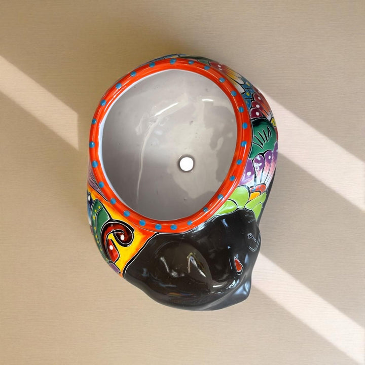 Cute Hand Painted Talavera Sleeping Cat Planter Pot – Assorted Colors (Varying Design)