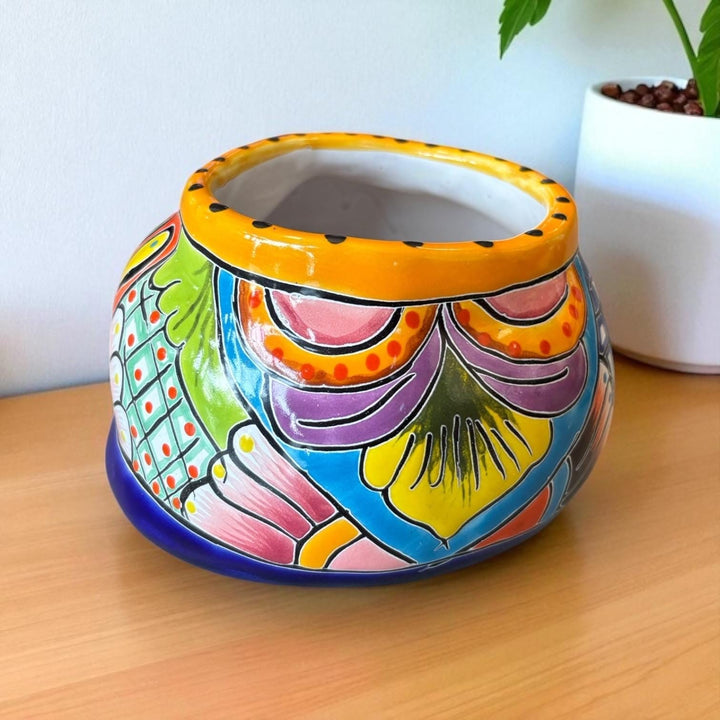 Cute Hand Painted Talavera Sleeping Cat Planter Pot – Assorted Colors (Varying Design)