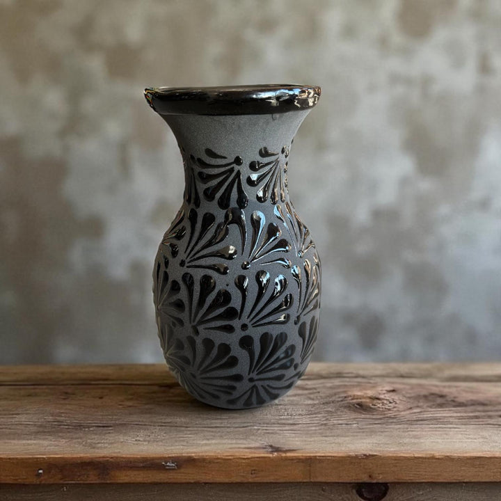 Hand Painted Mexican Black Clay and Black Rustic Vase (Cielito Lindo Inspired)