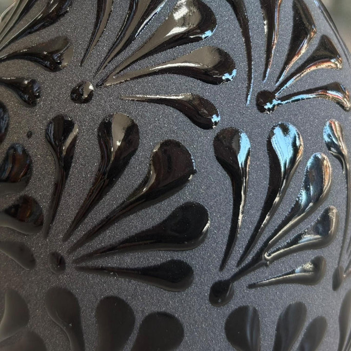 Hand Painted Mexican Black Clay and Black Rustic Vase (Cielito Lindo Inspired)