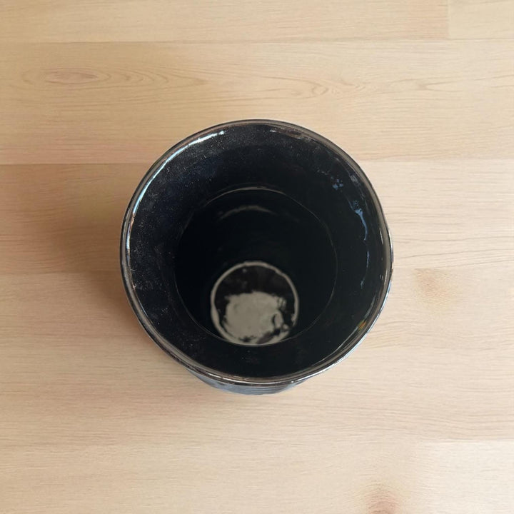Hand Painted Standard Black Clay and Black Rustic Floral Vase (Cielito Lindo Inspired)