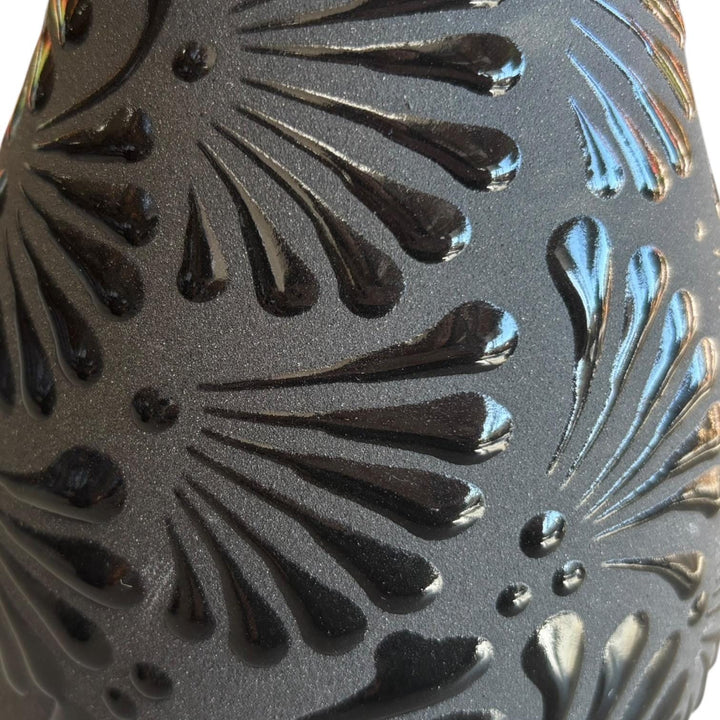 Hand Painted Standard Black Clay and Black Rustic Floral Vase (Cielito Lindo Inspired)