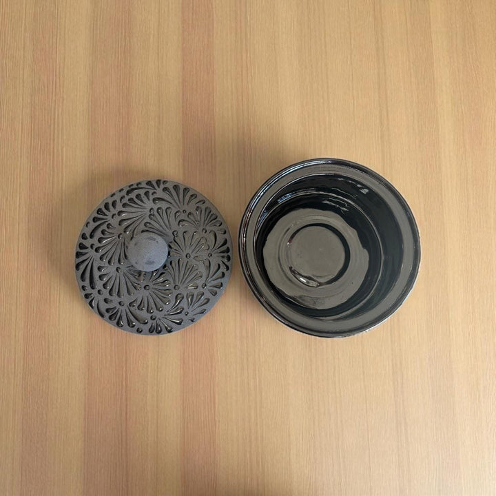Hand Painted Black Clay and Black Rustic Tortilla Warmer “Tortillero” (Cielito Lindo Inspired)