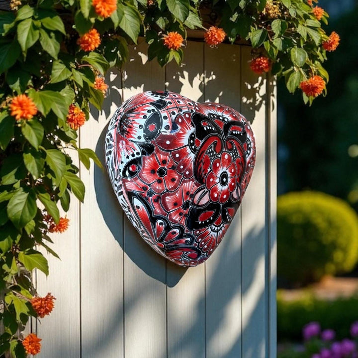 Beautiful Hand Painted Talavera Heart Garden Stone Wall Decor – Assorted Designs