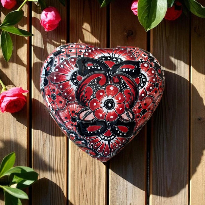 Beautiful Hand Painted Talavera Heart Garden Stone Wall Decor – Assorted Designs