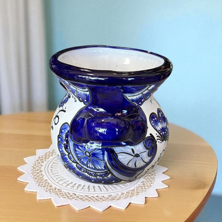 Beautiful Hand Painted Talavera Blue & White Butterfly Planter Pot with Handles (Varying Design)