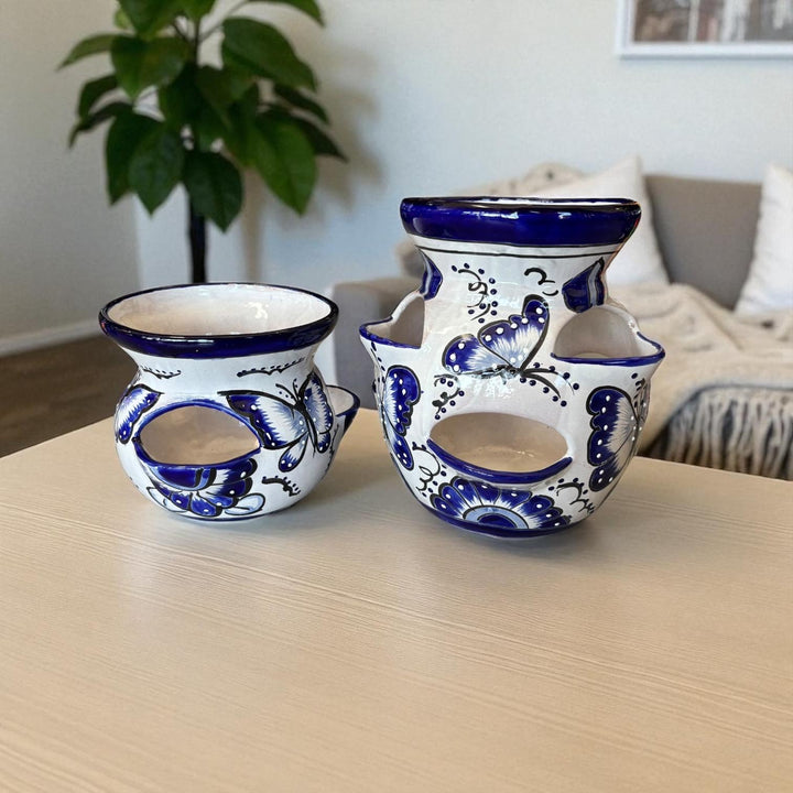 Beautiful Hand Painted Dark Blue and White Butterfly Strawberry Planter (Varying Design)