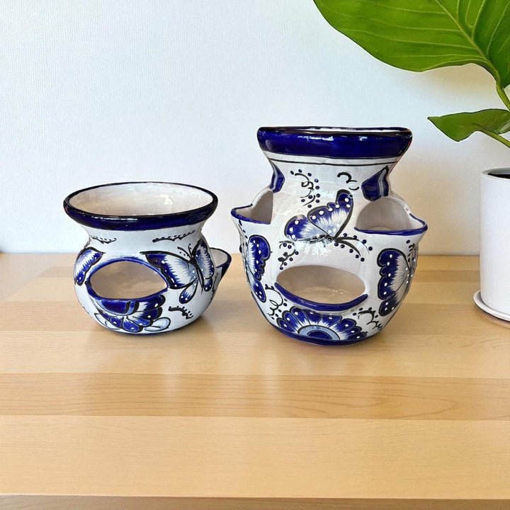 Beautiful Hand Painted Dark Blue and White Butterfly Strawberry Planter (Varying Design)