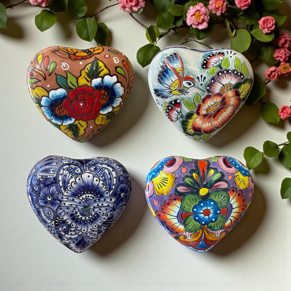 Beautiful Hand Painted Talavera Heart Garden Stone Wall Decor – Assorted Designs