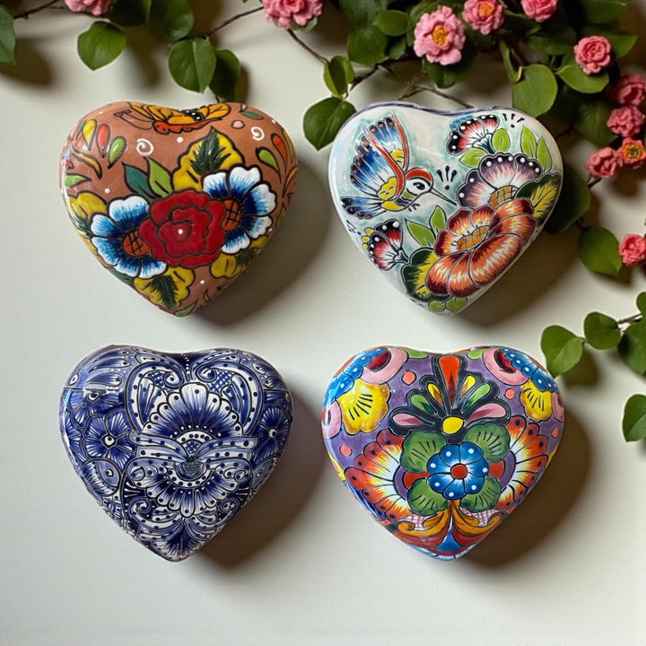 Beautiful Hand Painted Talavera Heart Garden Stone Wall Decor – Assorted Designs