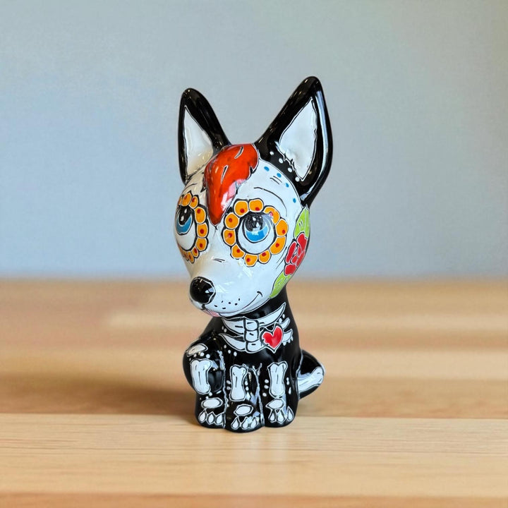 Cute Day of the Dead Hand Painted Talavera Floral Skeleton Xoloitzcuintli “Xolo” Mexican Dog Figure (Varying Design)