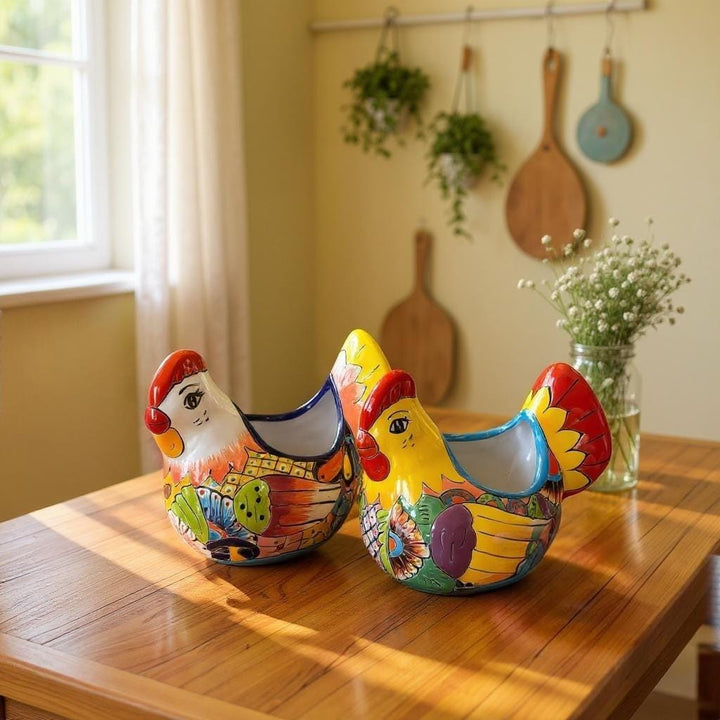 Beautiful Hand Painted Mexican Talavera Chicken Hen Planter Pot (Varying Design)