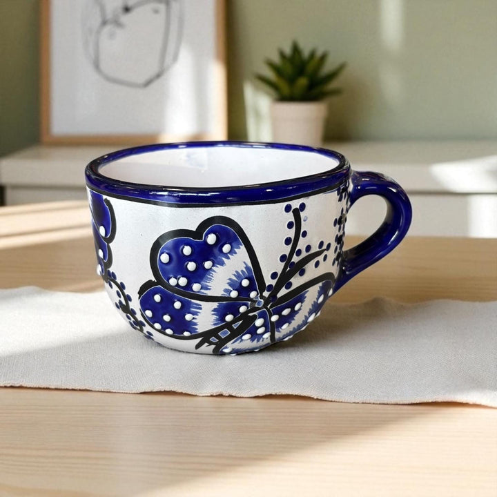 Beautiful Hand Painted Talavera Blue & White Butterfly Teacup Mug Planter Pot (Varying Design)