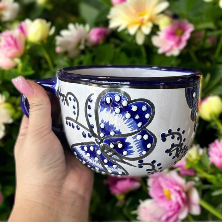 Beautiful Hand Painted Talavera Blue & White Butterfly Teacup Mug Planter Pot (Varying Design)