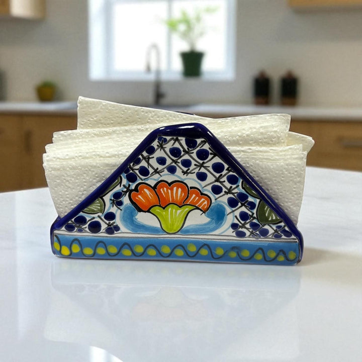 Hand Painted Talavera Dark Blue Floral Napkin Holder – Assorted Designs