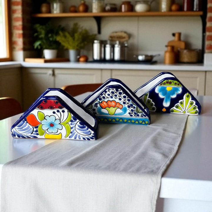 Hand Painted Talavera Dark Blue Floral Napkin Holder – Assorted Designs