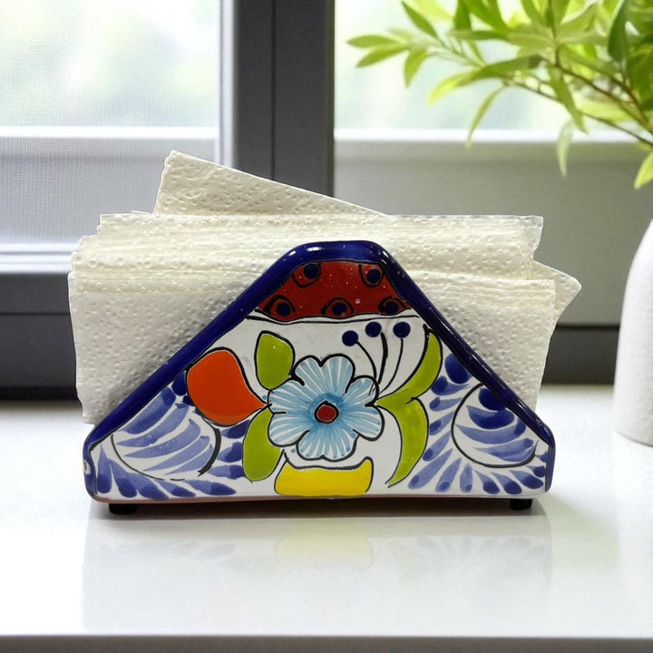 Hand Painted Talavera Dark Blue Floral Napkin Holder – Assorted Designs
