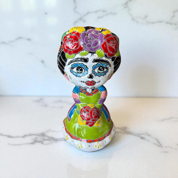 Beautiful Hand Painted Day of the Dead Talavera Frida Kahlo Inspired, Skeleton Dancer Planter Pot (Varying Design)