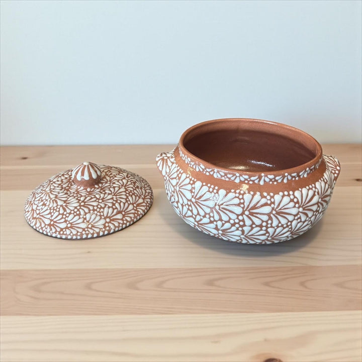 Hand Painted Brown and White Talavera Tureen Soup Serving Bowl with Lid “Sopera” (Cielito Lindo Inspired)