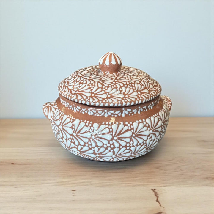 Hand Painted Brown and White Talavera Tureen Soup Serving Bowl with Lid “Sopera” (Cielito Lindo Inspired)