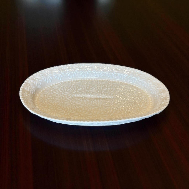 Hand Painted Talavera Ivory and White Oval Dish Platter (Cielito Lindo Inspired)