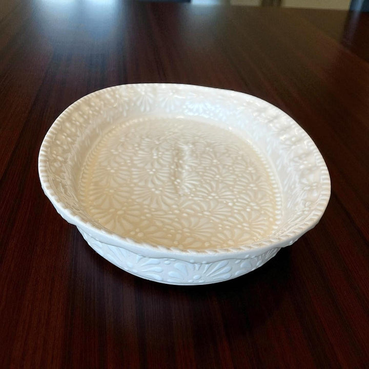 Hand Painted Talavera Ivory and White Oval Dish Platter (Cielito Lindo Inspired)