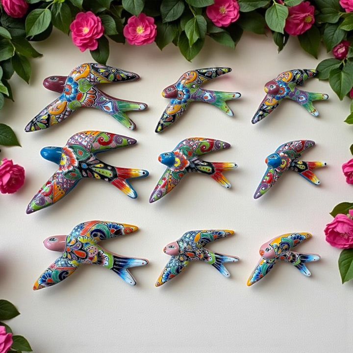 Hand Painted Talavera 3-Piece Swallow Set Garden Wall Decor – Assorted Designs