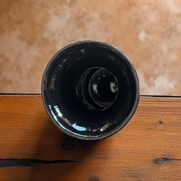 Hand Painted Mexican Black Clay and Black Rustic Vase (Cielito Lindo Inspired)