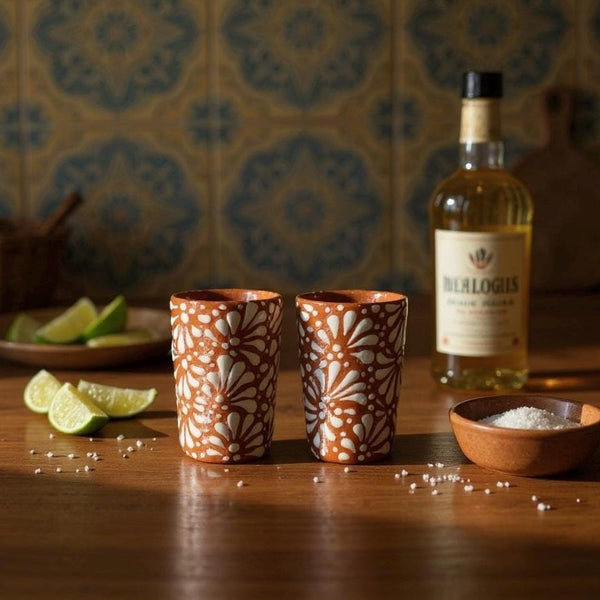 Hand Painted Talavera Brown Cielito Lindo Shot Glass “Tequilero” – Assorted Quantities