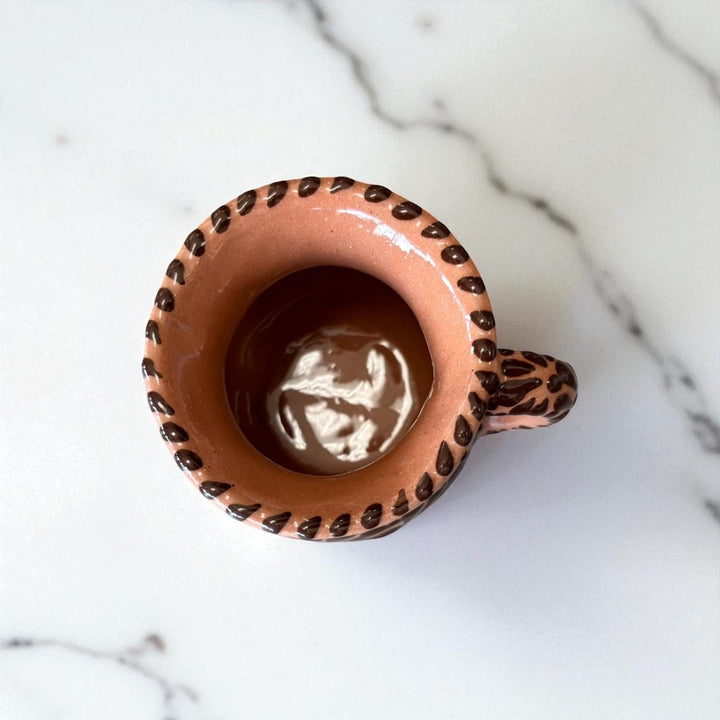 Hand Painted Mexican Talavera Brown and Chocolate Cantarito with Handle Coffee Mug (Cielito Lindo Inspired) – Set of 2