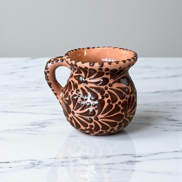 Hand Painted Mexican Talavera Brown and Chocolate Cantarito with Handle Coffee Mug (Cielito Lindo Inspired) – Set of 2