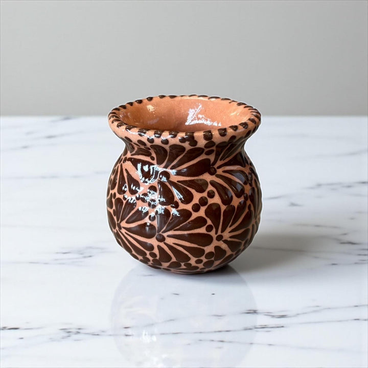 Hand Painted Mexican Talavera Brown and Chocolate Cantarito with Handle Coffee Mug (Cielito Lindo Inspired) – Set of 2