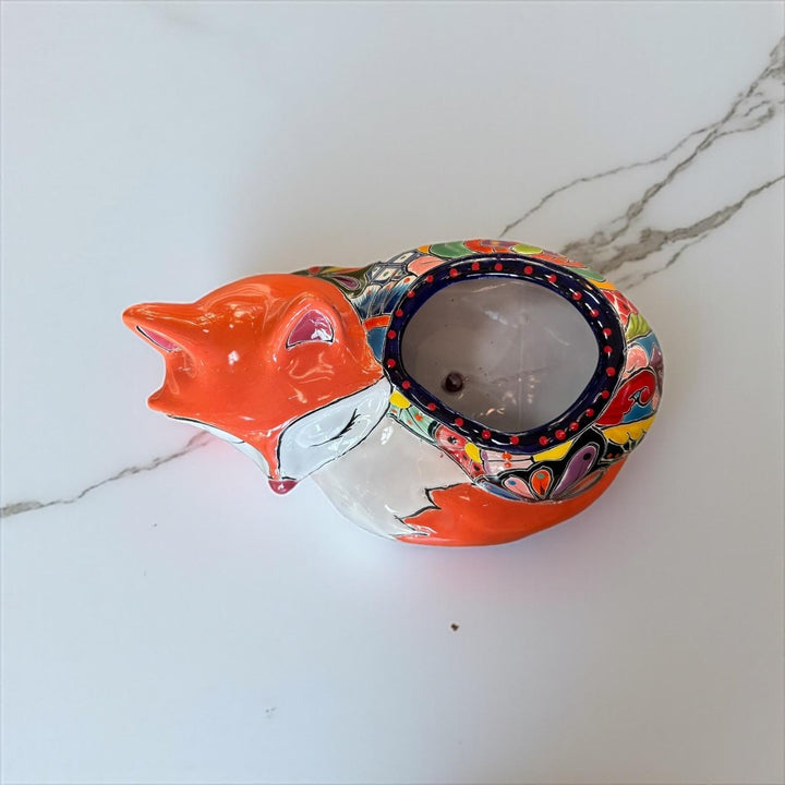 Cute Hand Painted Mexican Talavera Orange Fox Animal Planter Pot (Varying Design)