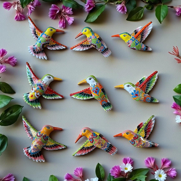 Hand Painted Talavera 3-Piece Hummingbird Set Garden Wall Decor – Assorted Designs