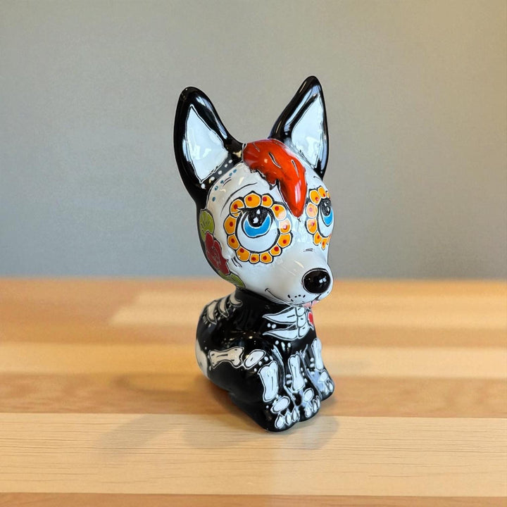 Cute Day of the Dead Hand Painted Talavera Floral Skeleton Xoloitzcuintli “Xolo” Mexican Dog Figure (Varying Design)